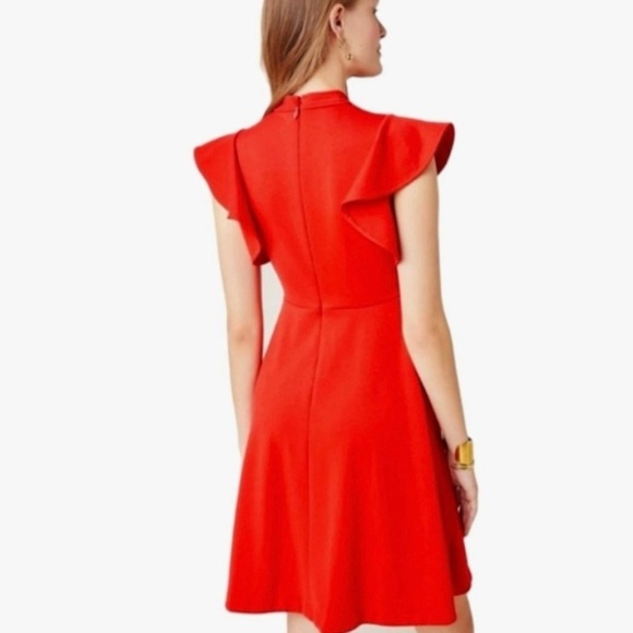 Maeve/Anthropologie Deena Flutter Sleeve Dress. Size Medium. Red. - Picture 2 of 6